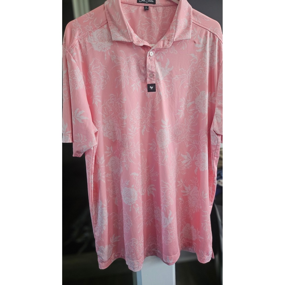 Golfcore Birdie Mens XL Pink Floral Performance Golf Polo Short Sleeve Stretch